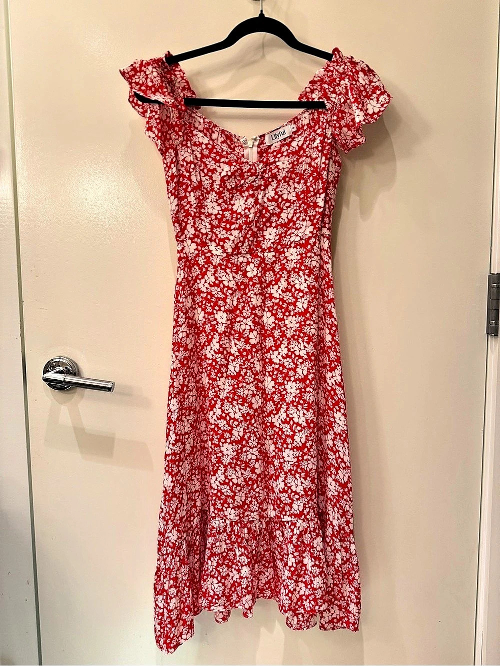 Lilyful Floral Midi Dress Red & White Small Like New
